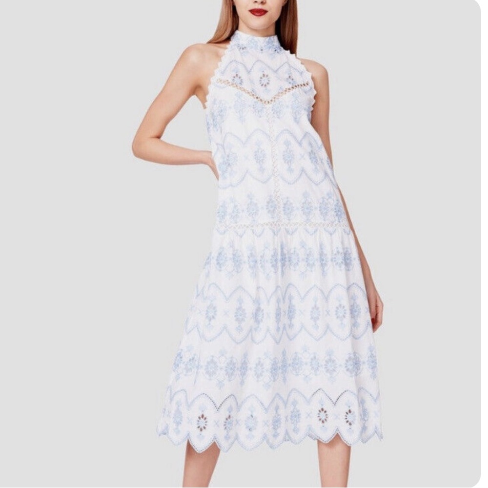 BETSEY JOHNSON - Optic White Eyelet Halter Neck Dress